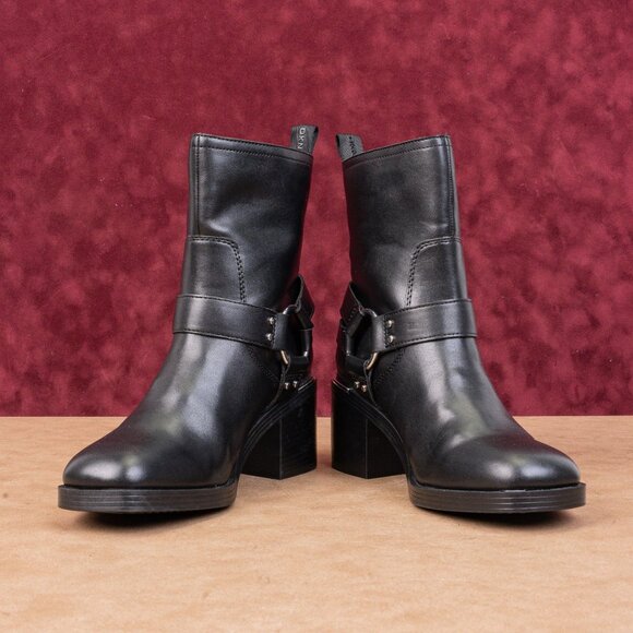 DKNY Women Nolan Vegan Leather Harness Moto Biker Ankle Boots sz 7 - Picture 2 of 8